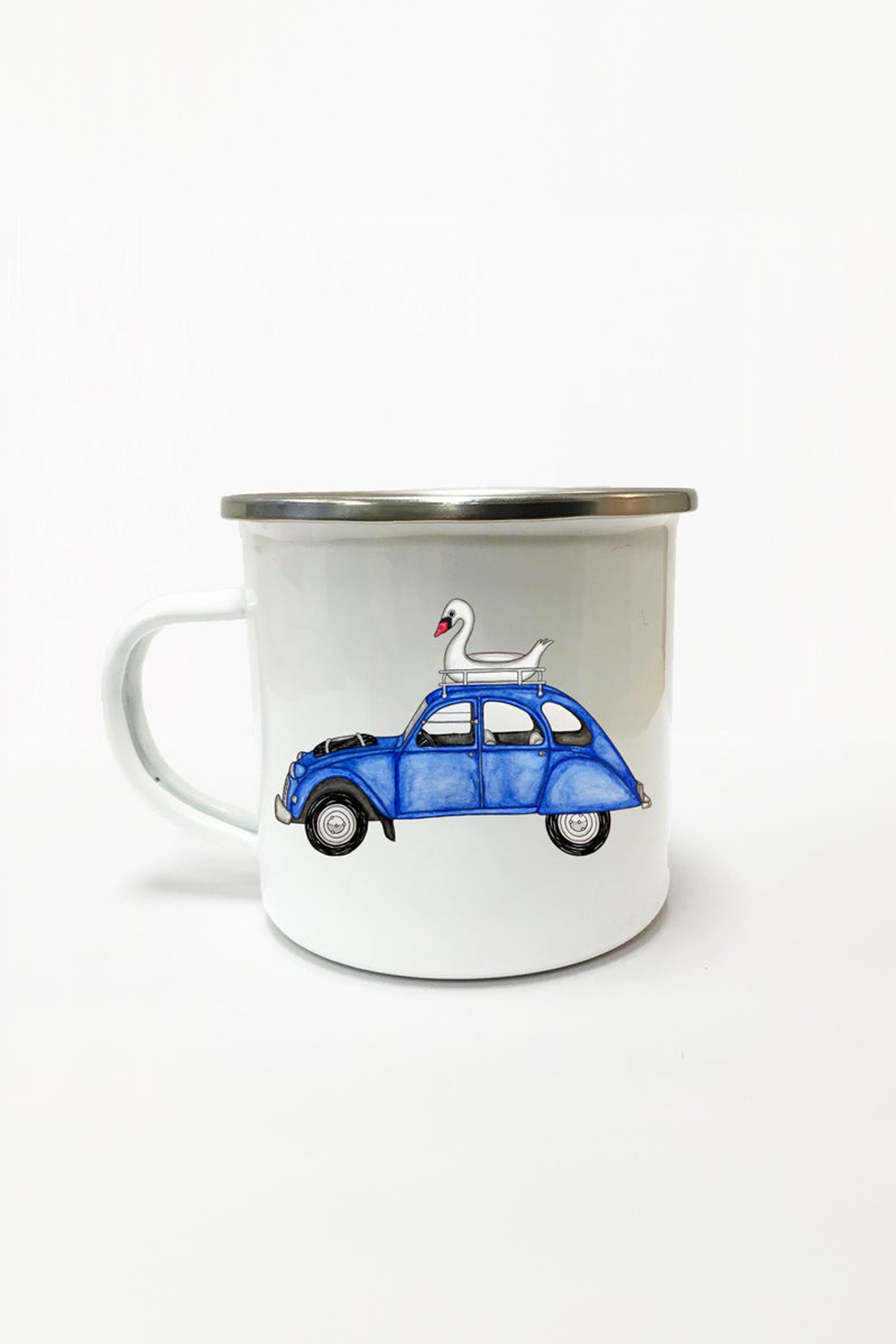 Swan On Wheels Enamel Mug