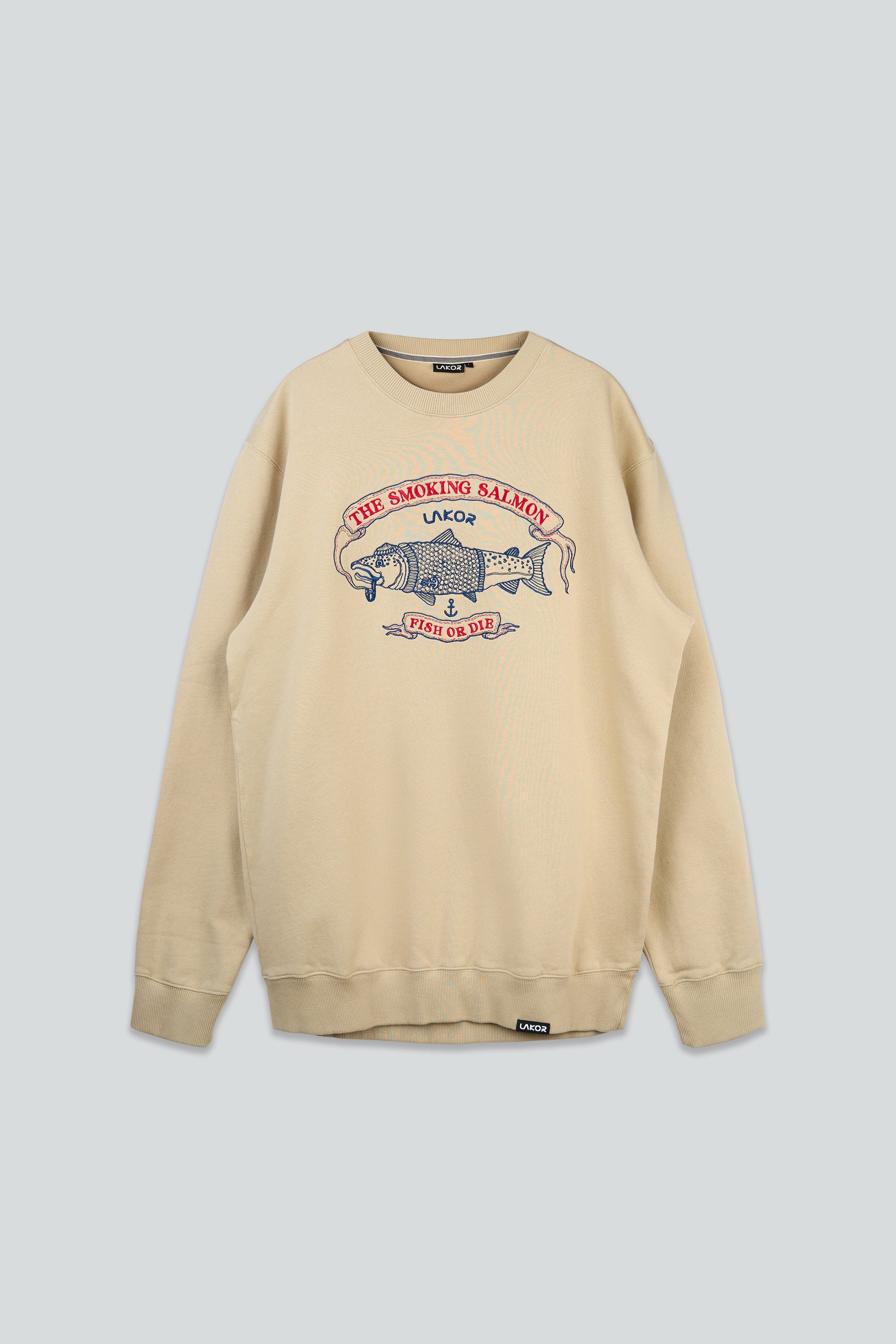 The Smoking Salmon Crewneck - White Pepper - Med Broderi | LAKOR