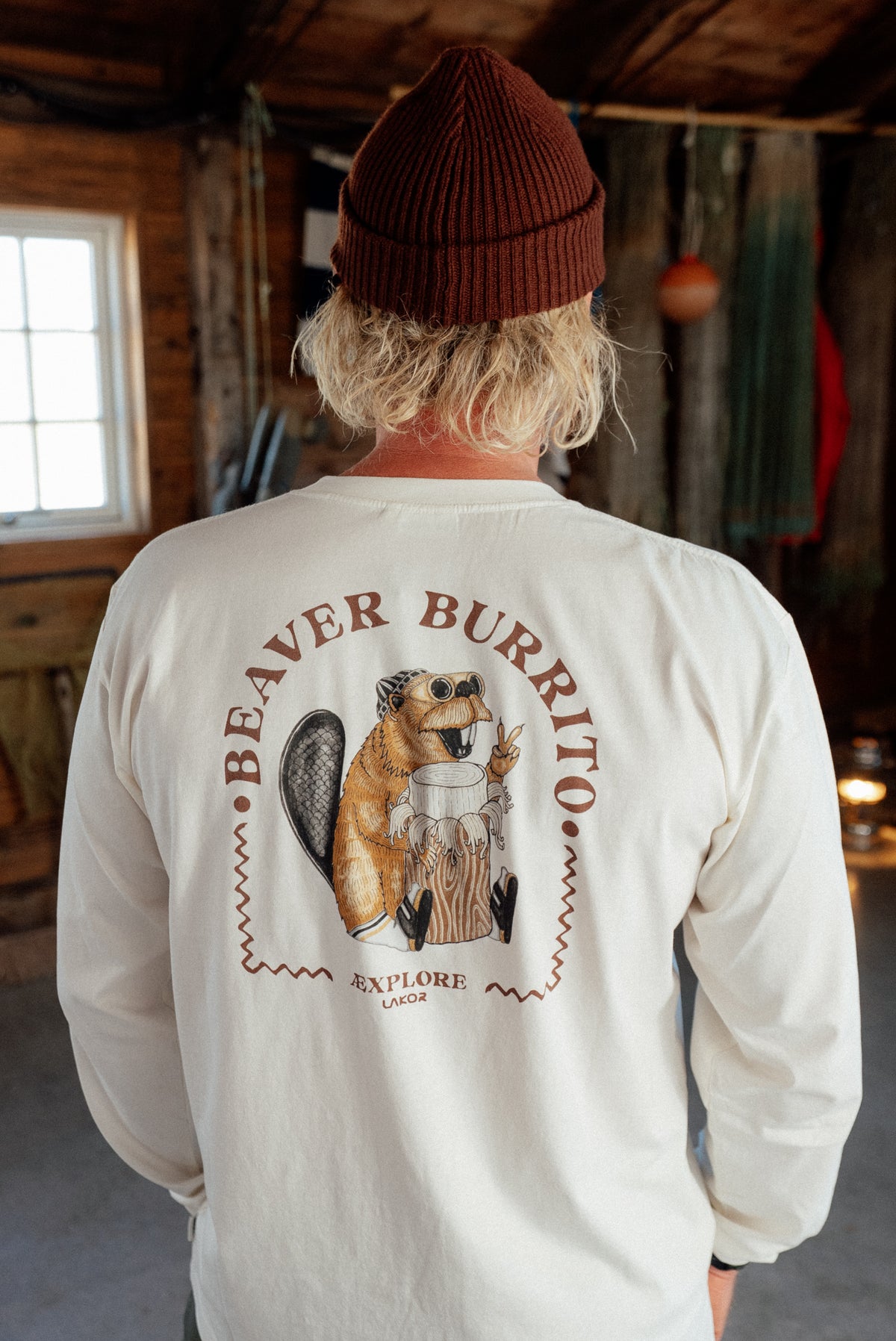 LAKOR Beaver Burrito Boxfit LS T-shirt T-Shirt Star White