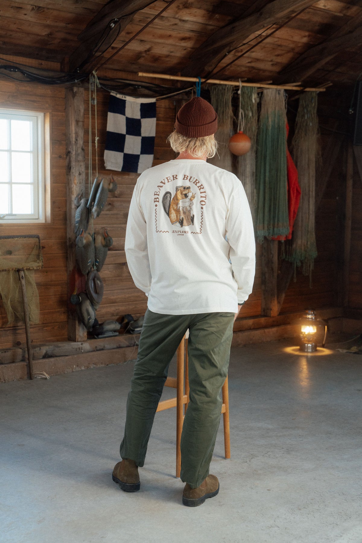 LAKOR Beaver Burrito Boxfit LS T-shirt T-Shirt Star White