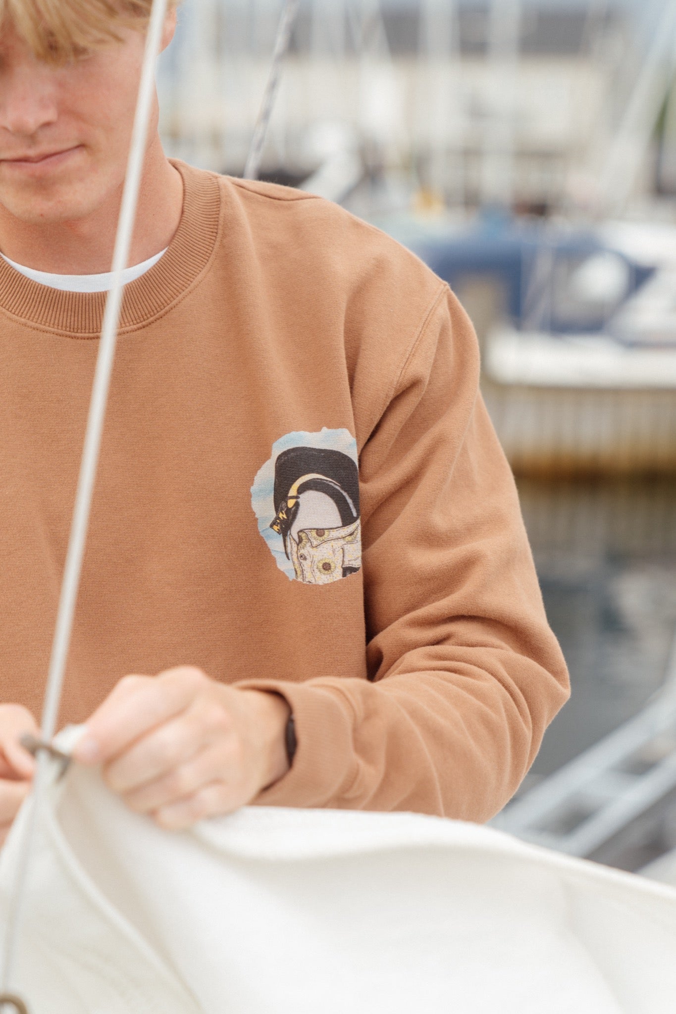 Pool Party Penguin Crewneck - Partridge