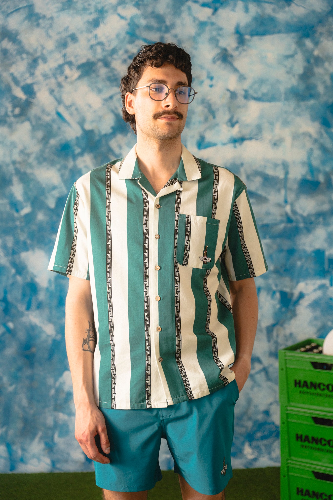 Sport-Cola Stripe Short Sleeve Shirt - Harbor Blue | LAKOR