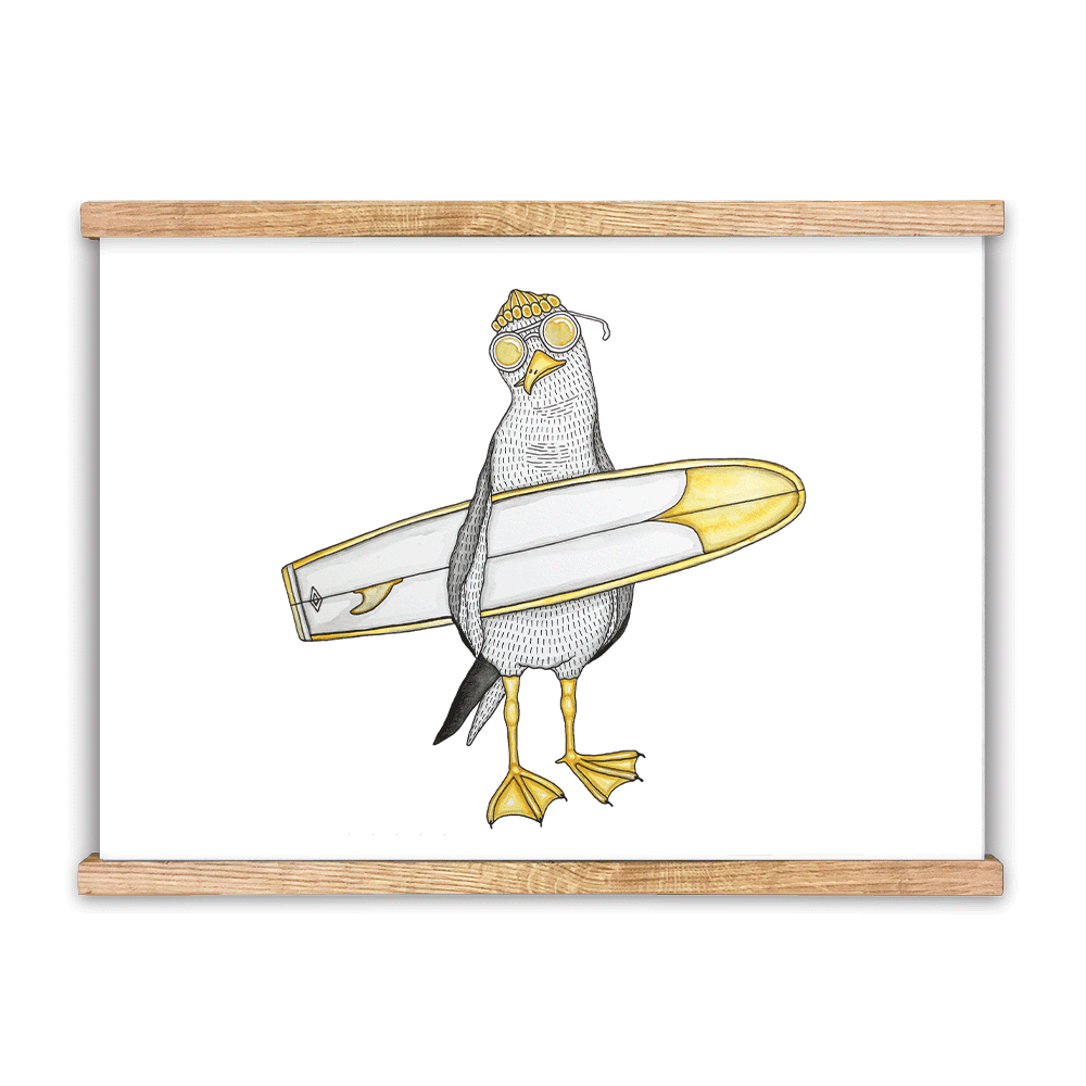 Surfing Seagull Poster