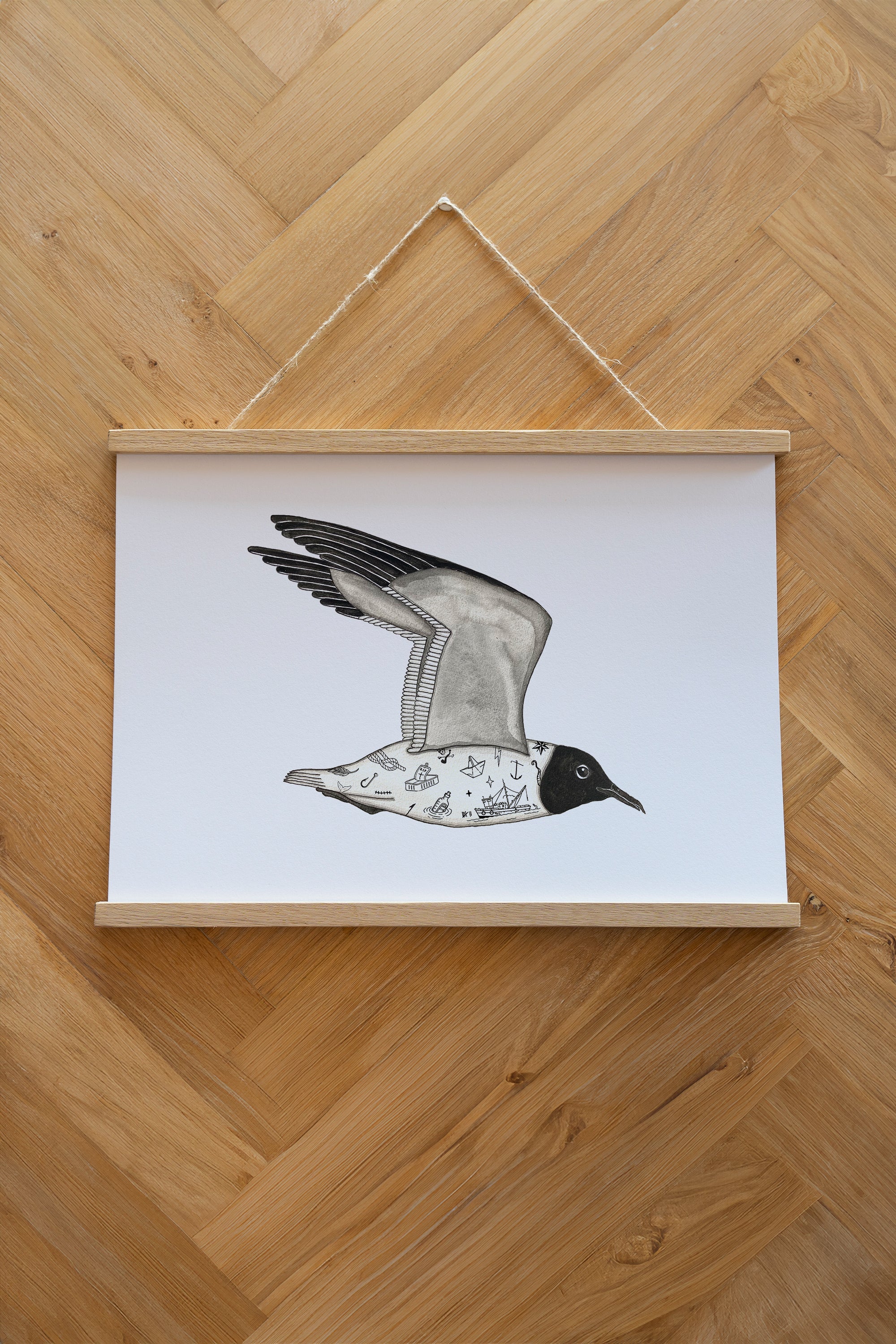 Tattooed Seagull Poster - White