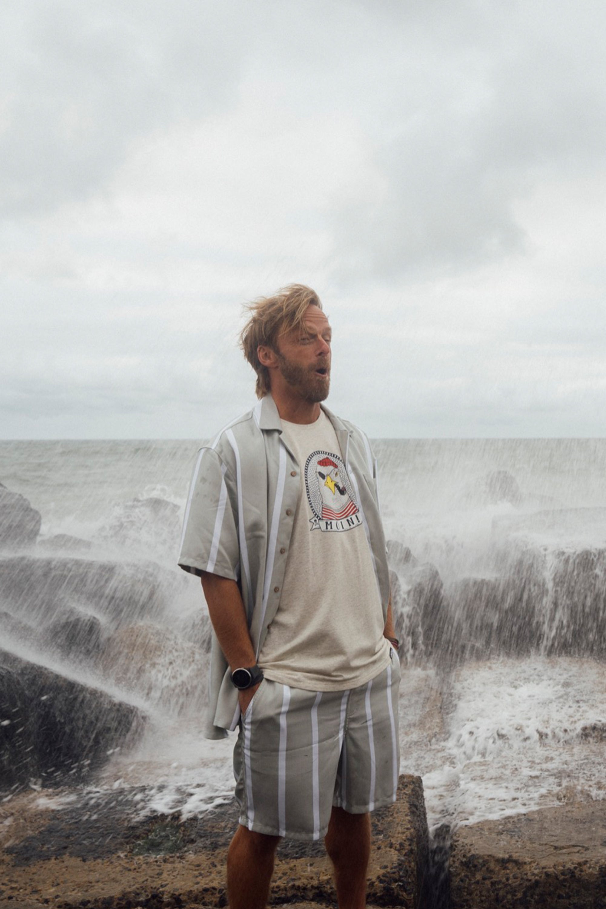 LAKOR Wide Stripe Shirt Short Sleeve Shirt Desert Sage