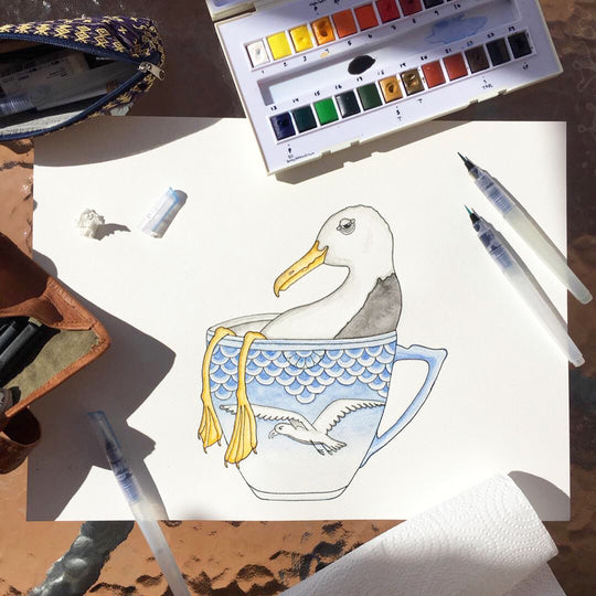 Seagull In A Cup Poster
