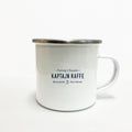 Kaptajnkaffe Emaljekrus krus med håndtegnet design og håndlavet, dansk design, bagside lakor